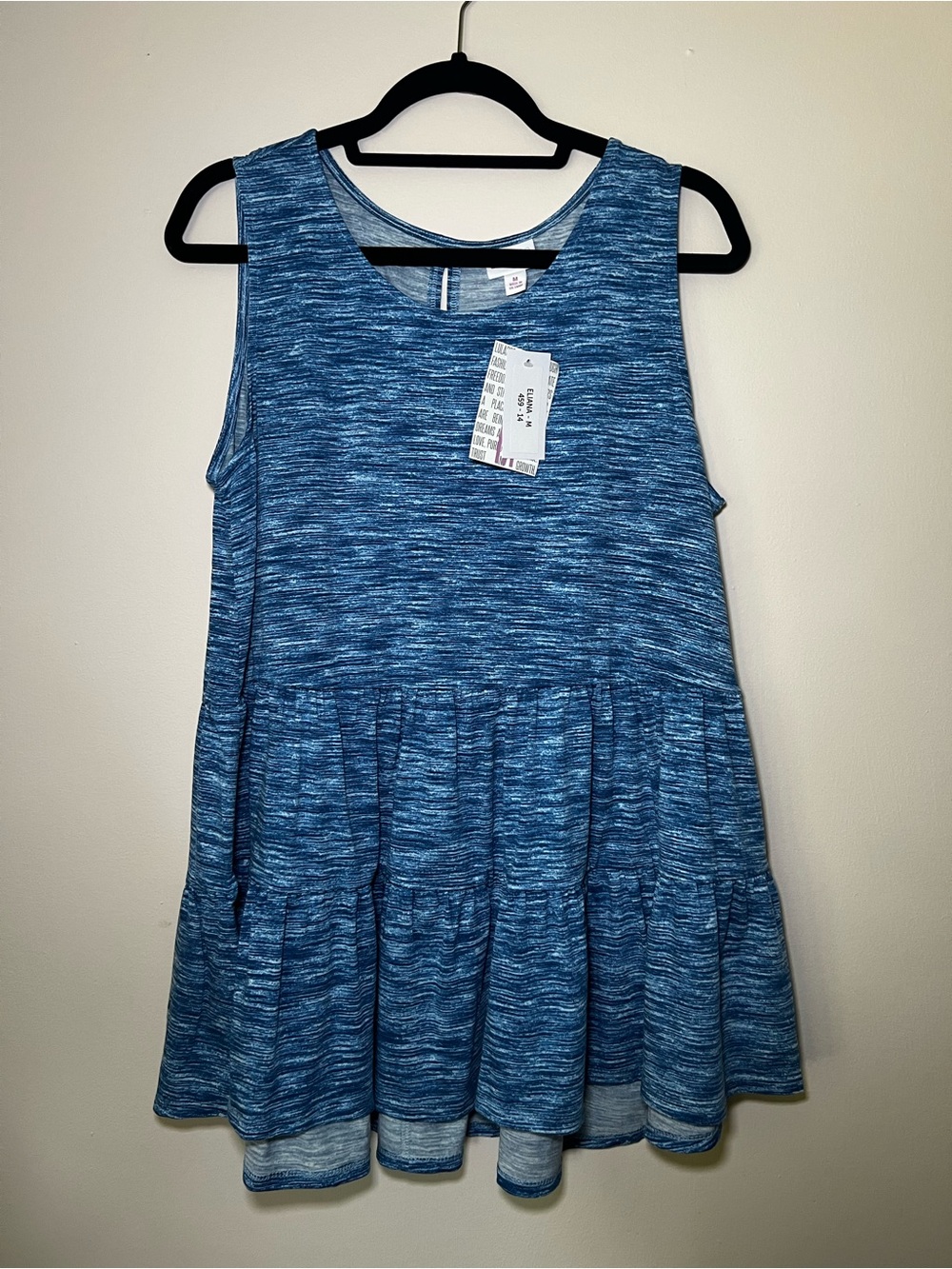 LuLaRoe Eliana Blue Heathered Sleeveless Tiered Top